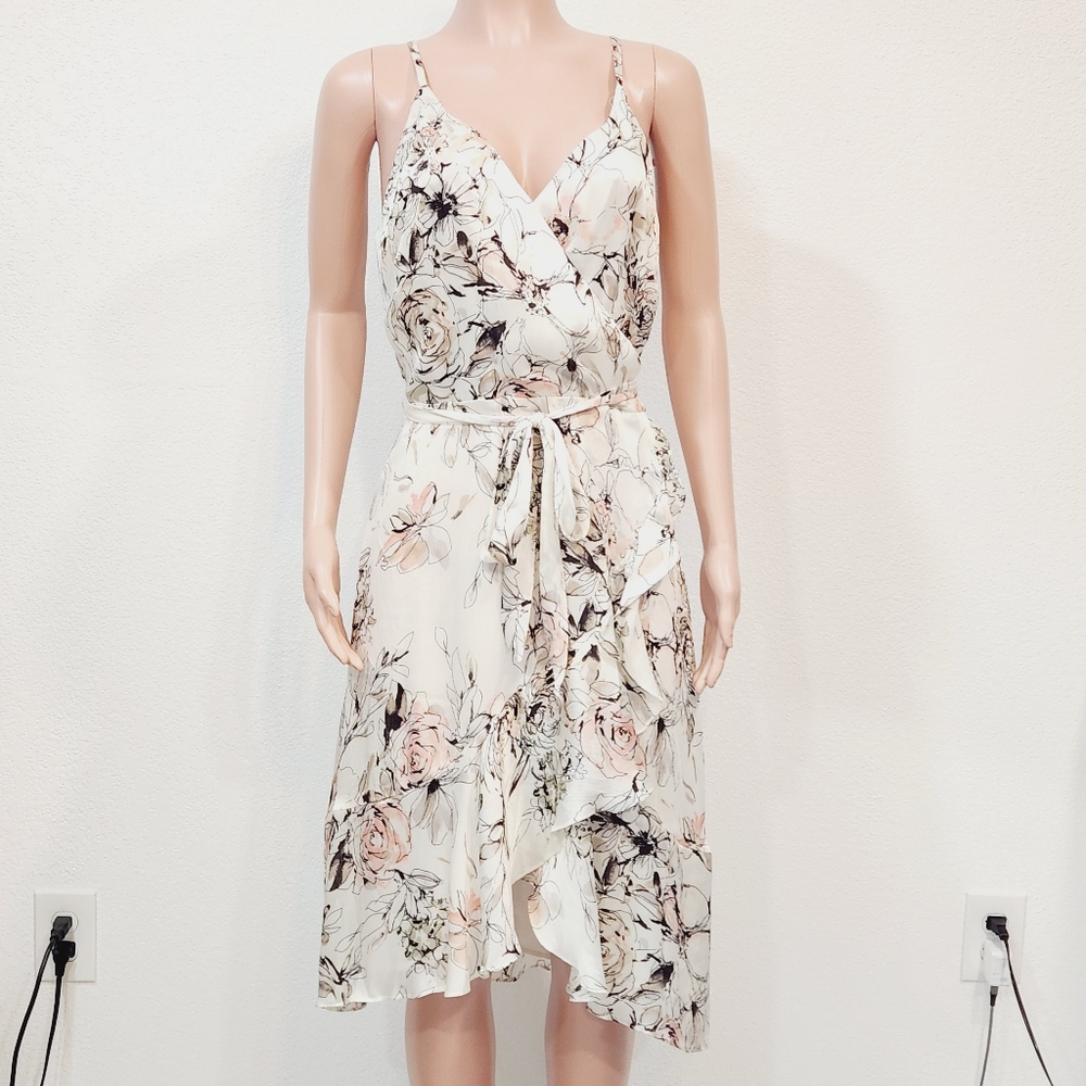 WHBM Sleeveless Ruffle Wrap Midi Dress Size 10